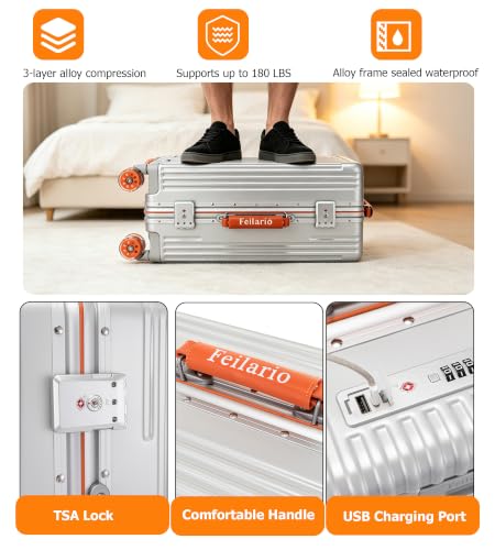 feilario PC Hardside Carry On Luggage, Aluminum Frame, TSA Lock, Cup Holder - color: A9-Metallic Citrus (zipperless closure), size: 20.8"