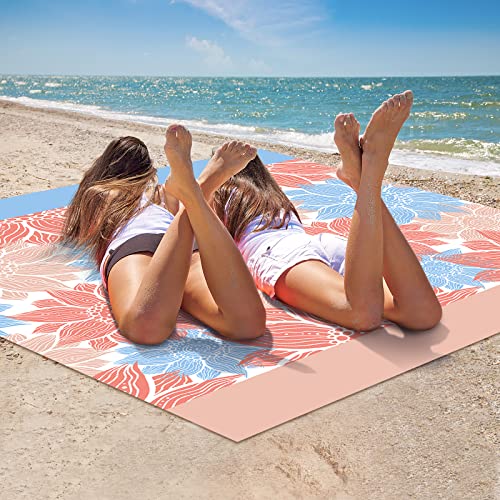 HIHOHO Waterproof Sandproof Beach Blanket Mat for 1-8 Adults, Quick Drying - color: Blue Flower, size: 79" X 108"（1~5 person）
