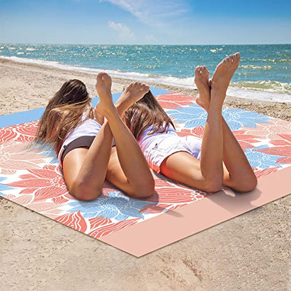 HIHOHO Waterproof Sandproof Beach Blanket Mat for 1-8 Adults, Quick Drying - color: Blue Flower, size: 79" X 108"（1~5 person）