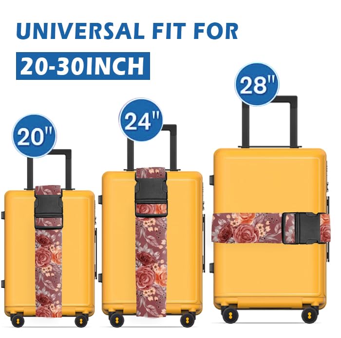 Luggage Straps for Suitcases Travel Belt Accessories, Cute Suitcase Strap, Adjustable Luggage Belt Strap, Heavy Duty with Quick-Release Buckle Luggage Strap Luxury Red Flowers - color: Luxury Red Flowers