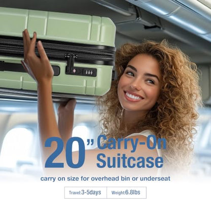 Carry On Luggage 22x14x9 Airline Approved,Hardside Suitcase,20 Inch,LtGreen - color: Fruit Green