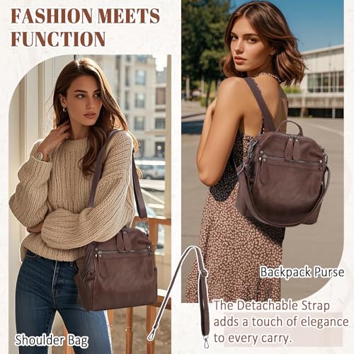 VX VONXURY Small Backpack Purse for Women, Faux Leather, Fit 9.7" IPad - color: Standard-coffee Fits Folder