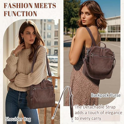 VX VONXURY Small Backpack Purse for Women, Faux Leather, Fit 9.7" IPad - color: Standard-coffee Fits Folder