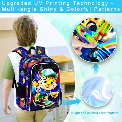 CCJPX 3Pcs Backpack for Boys, 16 Inch Preschool Elementary Kindergarten School Backpacks and Lunch Box - color: Black Leopard