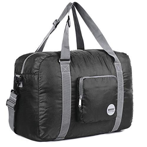 WANDF Foldable Personal Item Travel Bag, Carry on Duffle Bag - color: Black 40L