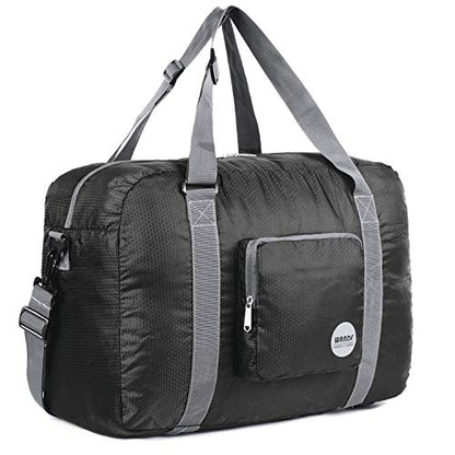 WANDF Foldable Personal Item Travel Bag, Carry on Duffle Bag - color: Black 40L