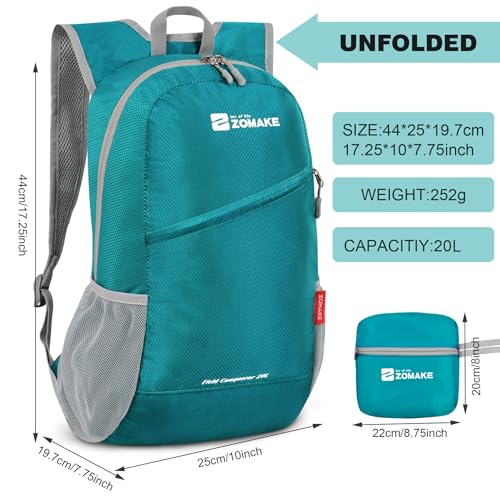 ZOMAKE Lightweight Packable Backpack 20L, Foldable Small Daypack for Hiking - color: Lake Green