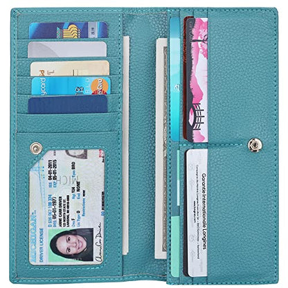 Lavemi Ultra Slim Thin Leather Women Wallet RFID Blocking Credit Card Holder Bifold Long Ladies Billfold - color: 2- Light Green