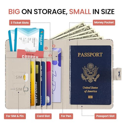 Passport Holder for Travel, RFID Blocking Wallet with Magnetic Closure - color: G-Flower