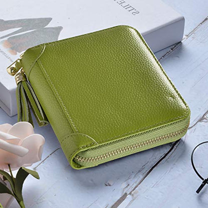 Easyoulife Womens Credit Card Holder Wallet Zip Leather Card Case RFID Blocking (Green) - color: Green