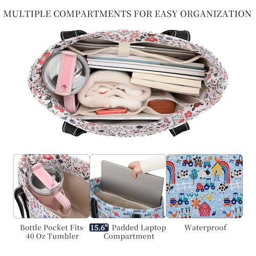 Tote Bag for Women with LaptopCompartment & Cup Holder - color: Sunny Pasture