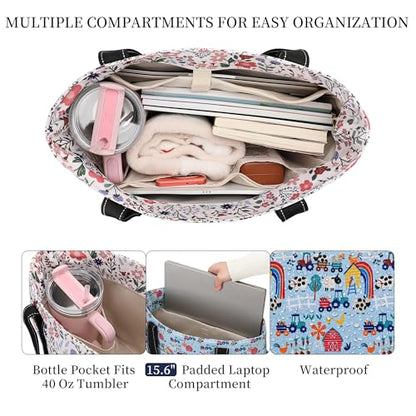 Tote Bag for Women with LaptopCompartment & Cup Holder - color: Sunny Pasture