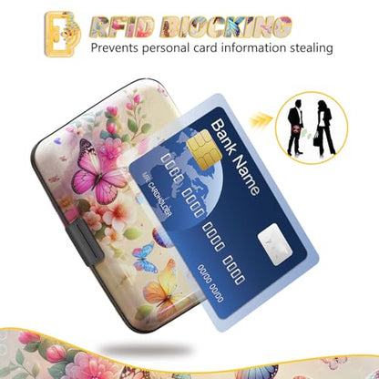 Credit Card Holder, Colorful Butterfly Mini RFID Small Aluminum Card Wallet - color: Colorful Butterflies