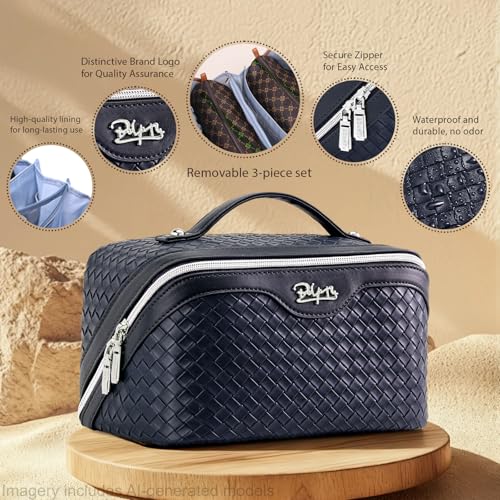 BOYATU Travel Makeup Bag Cosmetic Bags for Women: 3 Pcs Set Make up Bag - color: L40 Blue
