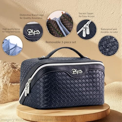 BOYATU Travel Makeup Bag Cosmetic Bags for Women: 3 Pcs Set Make up Bag - color: L40 Blue