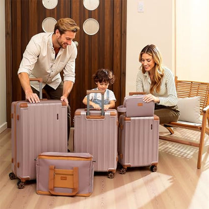 Cobens Luggage Sets 5 Piece, Suitcases with Wheels, TSA Lock, 20/24/28 Inch - color: Pink