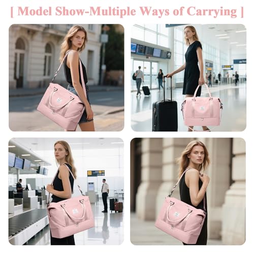 Travel Duffel Bag with Shoes Compartment, Weekender Bags for Women - color: A-Pink, size: Extra Large
