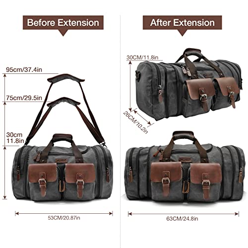 Wildroad Canvas Duffle Bag - 50L Expandable Weekender Overnight Travel Bag - color: Black, size: Large-50L Duffle Bag