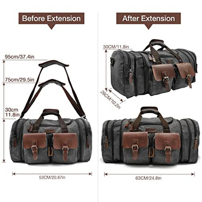 Wildroad Canvas Duffle Bag - 50L Expandable Weekender Overnight Travel Bag - color: Black, size: Large-50L Duffle Bag