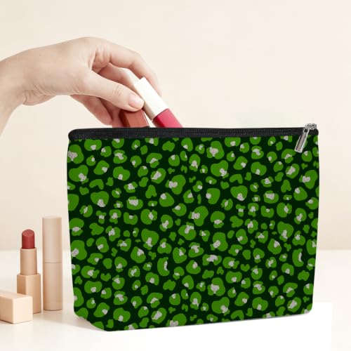 Leopard Print Makeup Bag Cosmetic Bag, Christmas Makeup Organizer for Women - color: Green Silver Leopard Print 577