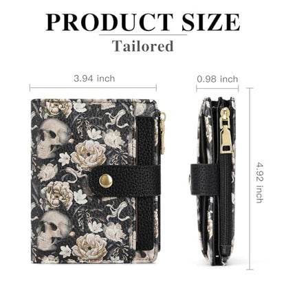 FALAN MULE Small Wallet Women RFID Blocking Leather Bifold Card Case Purse - color: ZI-Skeleton Black