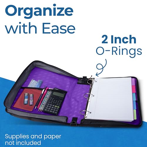 Case-it School Zipper Binder | 2" O-Rings | 400-Sheet | LT-007 Deep Purple - color: Purple/White, size: 1 Pack