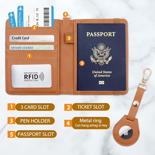 Passport Holder for Travel,Passport Cover Case with RFID (brown) - color: brown