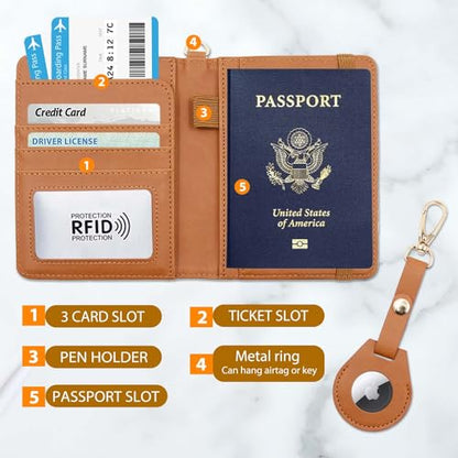 Passport Holder for Travel,Passport Cover Case with RFID (brown) - color: brown