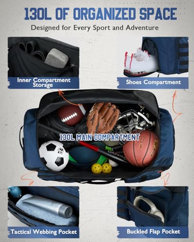 Gonex 130L Extra Large Duffel Bag, Convertible Travel Duffle - color: Dark Blue, size: 130L