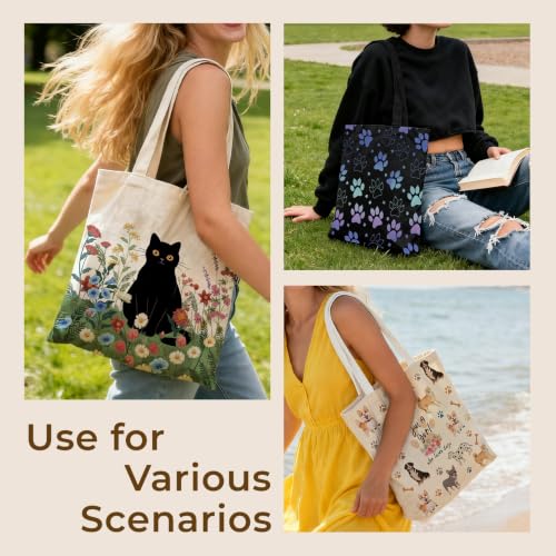 Cute Canvas Tote Bag for Women, Book Totebag with Zipper Pocket - color: Inspirational Floral Language