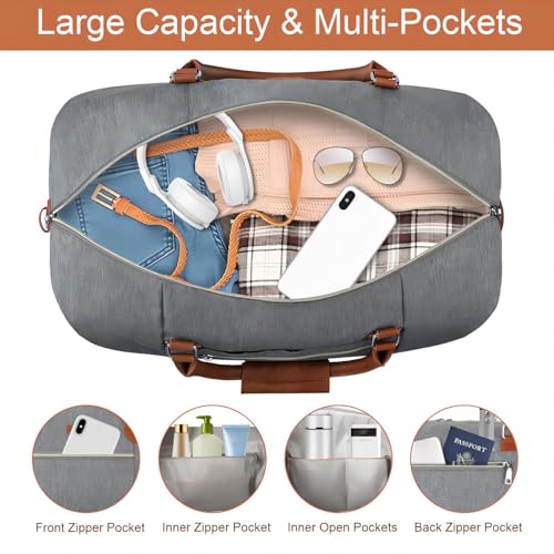 ITIEZY Weekender Bag for Women 21.5" Travel Duffel Large Carry On Bag 3PCS - color: 1-Grey