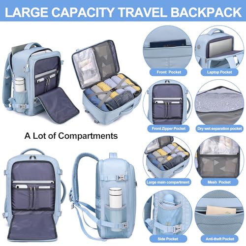 EZUOLA Carry On Backpack, Underseat 25L Travel Backpack for Women - color: Light-blue, size: Large-25L