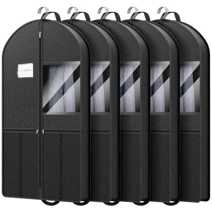 Travel Garment Bag Suits Clothes : 43 Inch 5 Packs Lightweight Breathable Zippered Black Fabric - Clothes Carry Short Men - Wardrobe Carry Coat Jacket Uniform Tuxedo Shirt - size: 43"5Pack