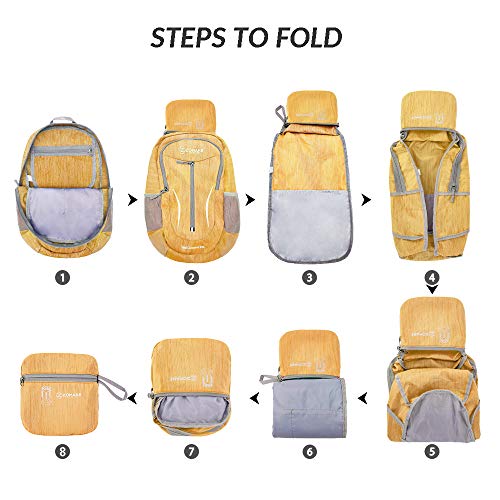 ZOMAKE 25L Lightweight Packable Backpack, Foldable Daypack(Muddy Yellow) - color: Muddy Yellow
