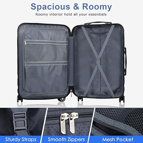 Luggage Sets Hardside Lightweight Suitcase with Spinner Wheels TSA Lock, 3-Piece Set (20/24/28) - color: Blue