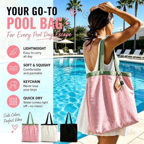 CYD Pool Bag for Women, Beach Tote Bag with Shoulder Strap, Soft Lightweight Summer Tote,Vacation, Beach Essentials - color: Petal Pink & Soft Aqua