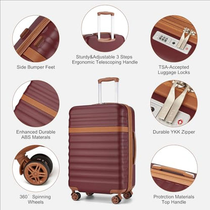 Kono Carry On Luggage 22x14x9 Expandable 20Inch Hardshell TSA Lock Burgundy - color: Burgundy, size: Carry-on 20-inch