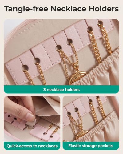 BAGSMART Travel Jewelry Case, Leather Zip for Rings Necklaces - color: 2-Light Beige, size: Small