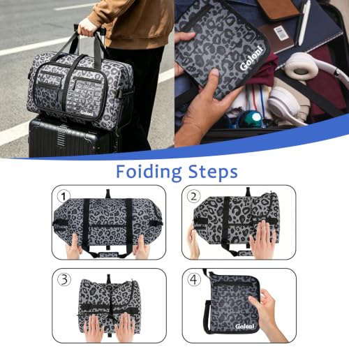 Goloni 65L Foldable Duffle Bag for Travel, Large Durable Travel Duffel Bag - color: Leopard Gray