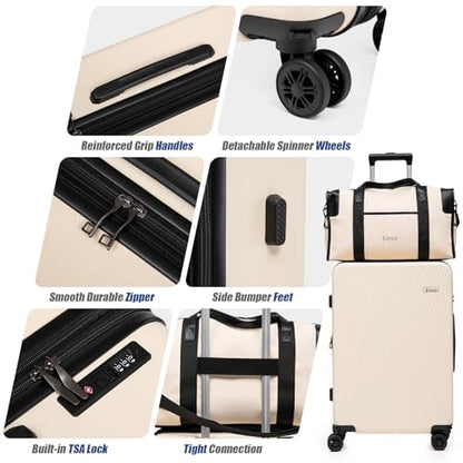 5 Piece Hardshell Luggage Set TSA Lock Spinner Wheels Beige - color: Beige, size: 5 piece