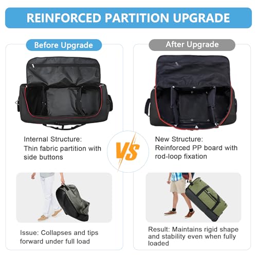 Vomgomfom Wheeled Collapsible Duffel Bag 110L-140L Expandable,Black-red - color: Black-red
