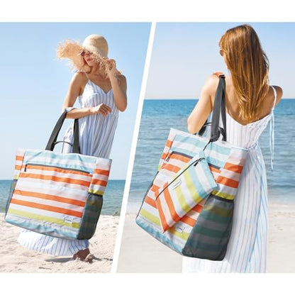 G4Free Beach Bag, Waterproof Sandproof Large Capacity Foldable for Women - color: Rainbow, size: 50L