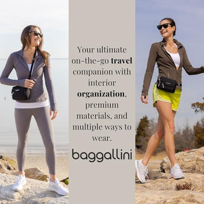 Baggallini Triple Zip Small Crossbody Bag for Women - Lightweight Convertible Fanny Pack Belt Bag - color: Dusty Mauve, style: Slim Strap