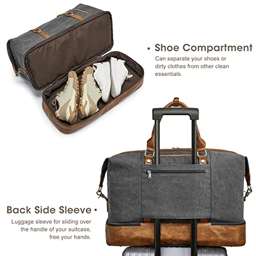 S-ZONE Weekender Bag for Men Large Canvas Duffle Overnight Travel Bag Grey | Anti-wrinkle Canvas,Adjustable Shoulder Strap,1 Main Compartment and 7 Pockets,with Shoe Compartment - color: B-Grey
