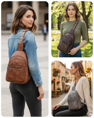 FADEON Sling Bag for Women, Designer Small Crossbody Bags, Adjustable Strap - color: 1 Brown Retro Style