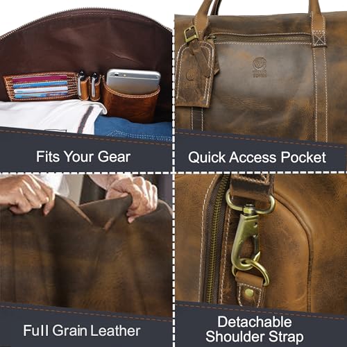 Handmade Leather Travel Duffel Bag - Airplane Underseat Carry On Bags by Rustic Town - color: Brown