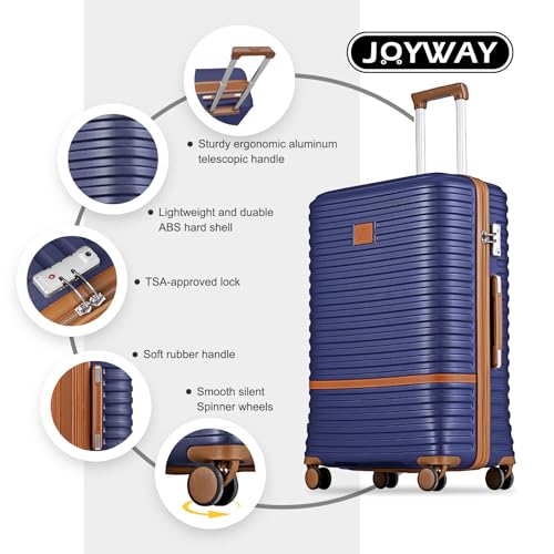 Joyway Luggage Set 3 Piece Suitcase Sets with Spinner Wheel,Hardside Expandable Travel Laggage with TSA Lock (13/20/24/28 Navy brown - color: Navy brown-New, size: 6 piece set (13/20/24/28inch)