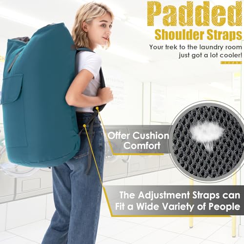 Backpack Laundry Bag, 115L Heavy Duty Extra Large College Laundry Backpack, Dirty Clothes Bag with Shoulder Straps, Laundry Hamper Bag with Drawstring Closure for College Dorm, Apartment Teal - color: Teal
