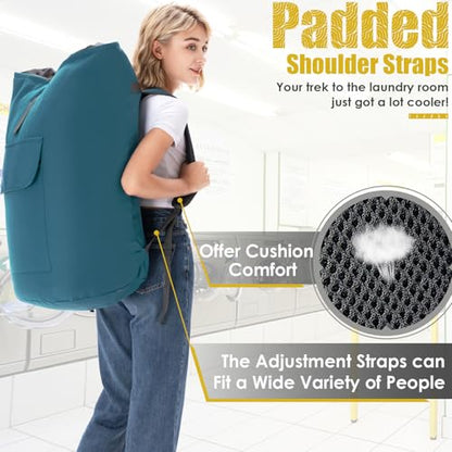 Backpack Laundry Bag, 115L Heavy Duty Extra Large College Laundry Backpack, Dirty Clothes Bag with Shoulder Straps, Laundry Hamper Bag with Drawstring Closure for College Dorm, Apartment Teal - color: Teal