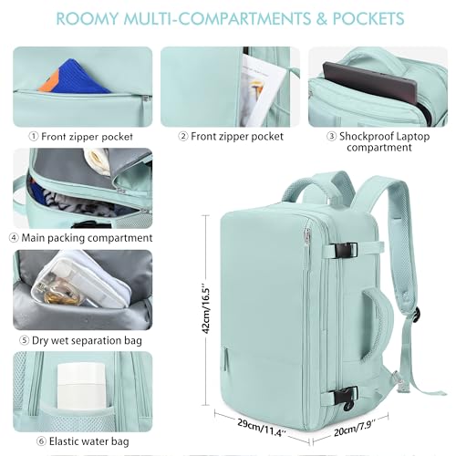 Beraliy Travel Backpack for Women, TSA Carry On Backpack Airline Approved - color: Mint Green, size: Large